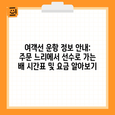 여객선 운항 정보 안내: 주문 느리에서 선수로 가는 배 시간표 및 요금 알아보기