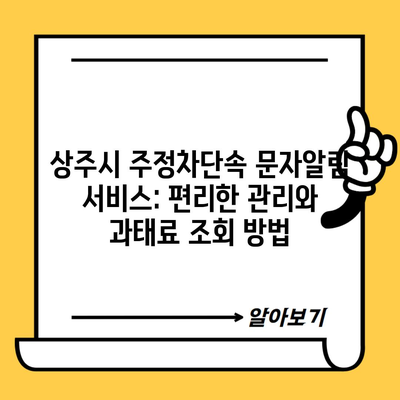 상주시 주정차단속 문자알림 서비스: 편리한 관리와 과태료 조회 방법