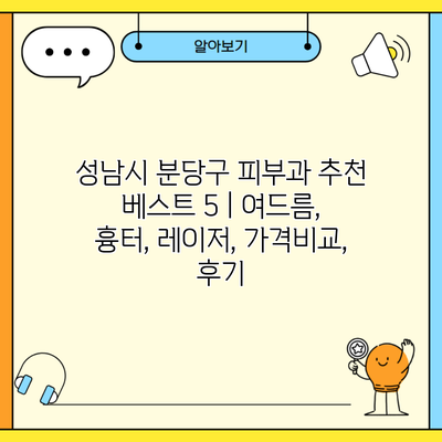 성남시 분당구 피부과 추천 베스트 5 | 여드름, 흉터, 레이저, 가격비교, 후기