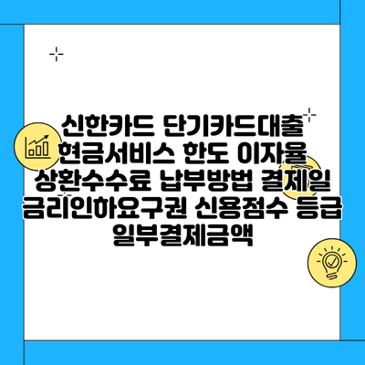 신한카드 단기카드대출 현금서비스 한도 이자율 상환수수료 납부방법 결제일 금리인하요구권 신용점수 등급 일부결제금액