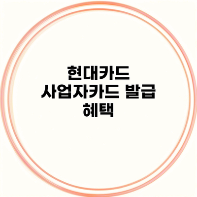 현대카드 사업자카드 발급 혜택