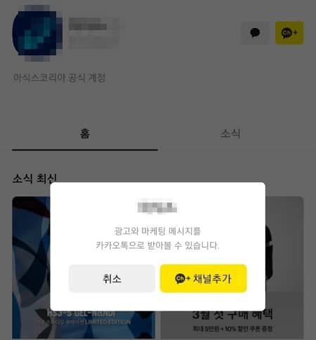 채널 추가 시 광고 수신에 동의하는 화면